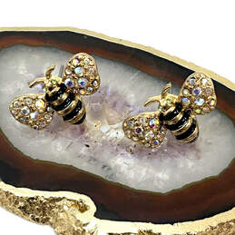 Designer Betsey Johnson Gold-Tone Rhinestone Bee Mine Bumble Stud Earrings