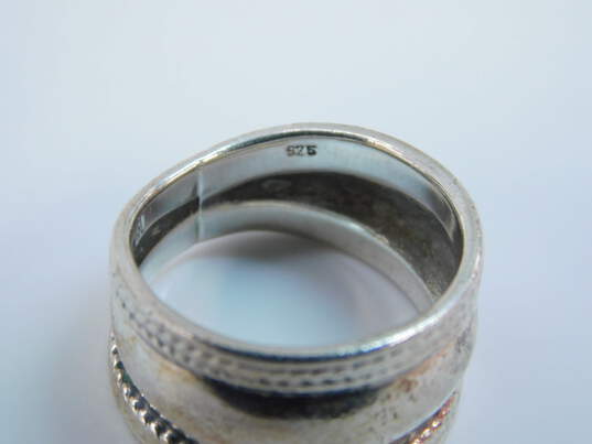 Sterling Silver Dalmatian Jasper Pendant Tapered Cigar Ring & Ball Stud Earrings 18.7g image number 3