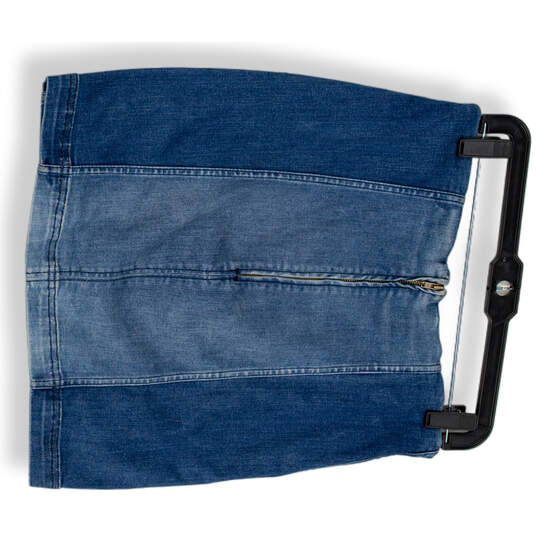 Womens Blue Denim Stretch Back Zip Flat Front Classic Mini Skirt Size 12 image number 2