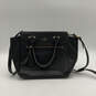 Womens Black Leather Tassel Outer Pockets Adjustable Strap Satchel Bag image number 1