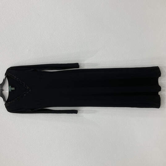 Womens Black Long Sleeve Beaded V-Nek Pullover Maxi Dress Size Medium image number 1