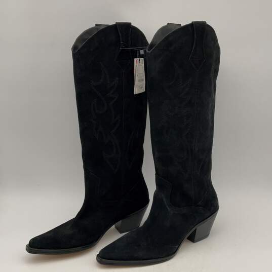 NWT Zara Womens Black Suede Mid Calf Cowgirl Western Dress Boots Size EU 39 image number 4