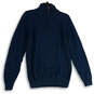 Mens Blue Knitted Long Sleeve Mock Neck 1/4 Zip Pullover Sweater Size M image number 1