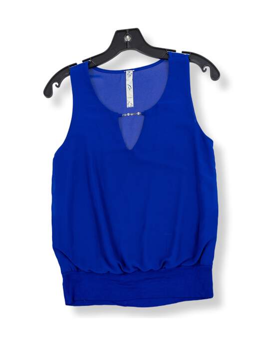 Womens Blue Sleeveless Keyhole Neck Casual Blouse Top Size Small image number 2