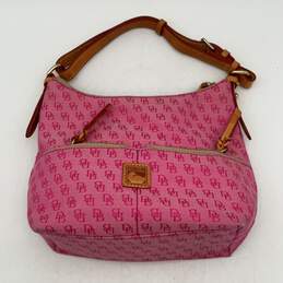 Dooney & Bourke Womens Brown Pink Leather Signature Print Zipper Hobo Handbag