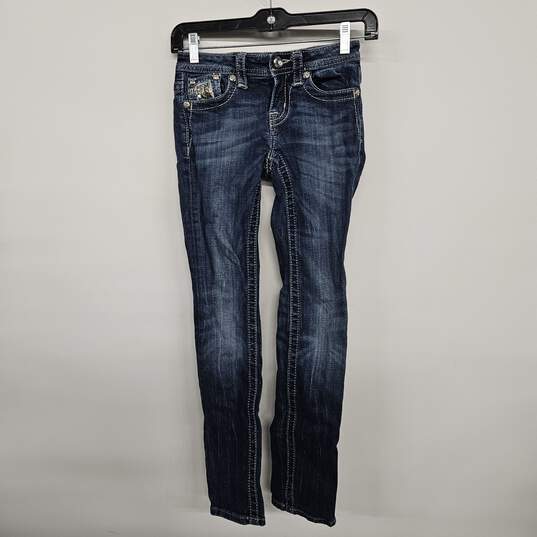 Denim Rhinestone Skinny Jeans image number 1