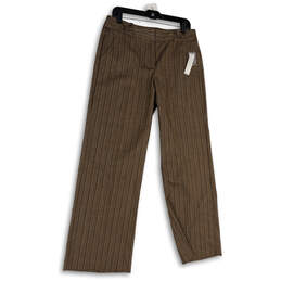 NWT Women Brown Pin Striped Flat Front Pockets Wide Leg Dress Pants Size 10