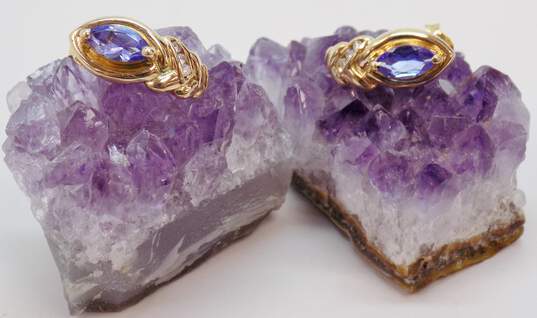 14K Yellow Gold Marquise Cut Tanzanite & Diamond Accent Stud Earrings 3.8g image number 5