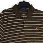 Mens Brown White Striped Spread Collar Short Sleeve Polo Shirt Size X-Large image number 3