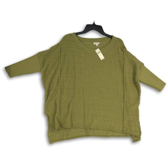 NWT Pilcro Womens Green Knitted 3/4 Sleeve Round Neck Pullover Sweater Size S image number 1