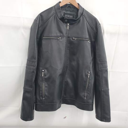 Guess Black Faux Leather Full Zip Coat Men's Size L image number 1