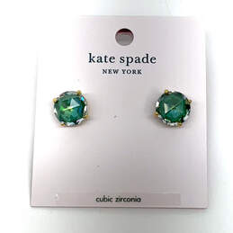 Designer Kate Spade Gold-Tone Green Crystal Cut Stone Stud Earrings
