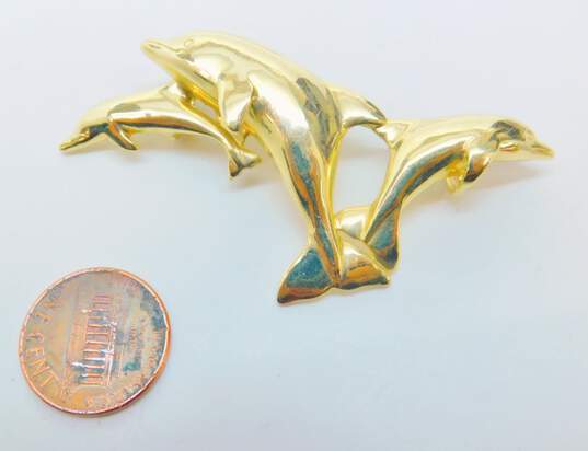10K Gold Three Jumping Dolphins Statement Slider Pendant 16.6g image number 4