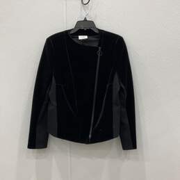 Akris Punto Womens Black Velvet Asymmetric Zip Motorcycle Jacket Size 14