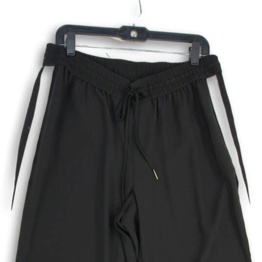 Womens Black White Drawstring Side-Stripe Wide-Leg Ankle Pants Size L image number 3
