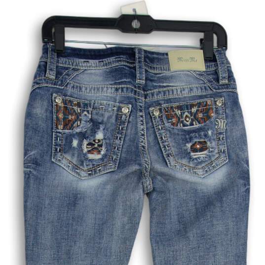 Womens Blue Denim Embroidered Medium Wash 5-Pocket Design Skinny Jeans Size 26 image number 4