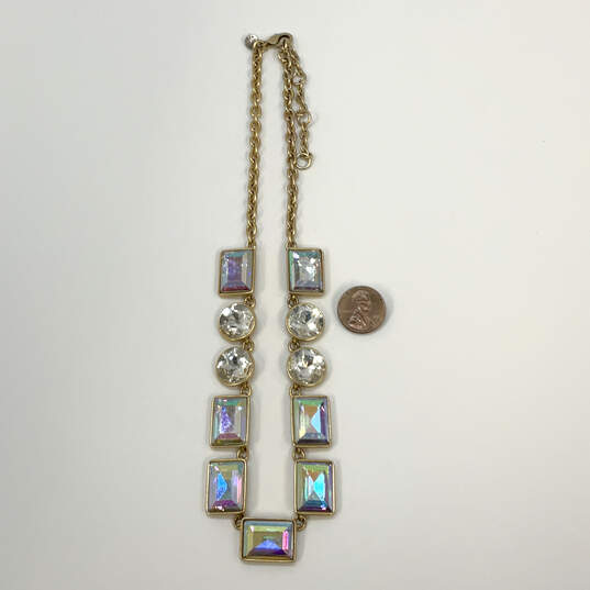 Designer J. Crew Gold-Tone Square Crystal Stone Chain Statement Necklace image number 4