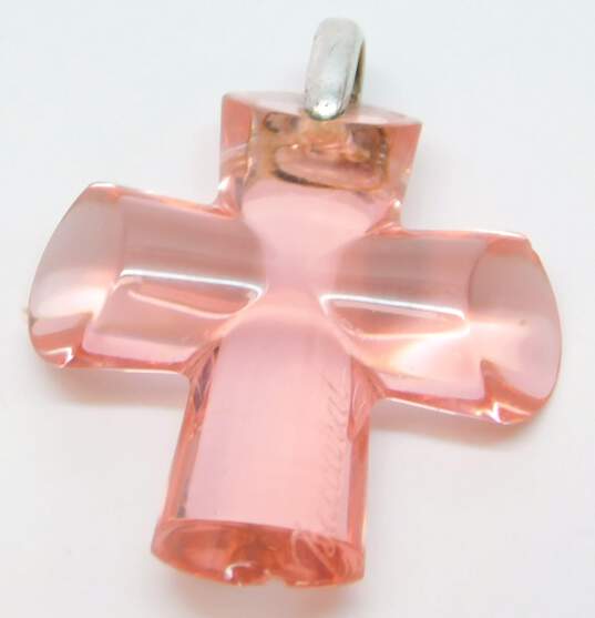 Baccarat France 925 Pink Glass Eden Cross Pendant 8.2g image number 7
