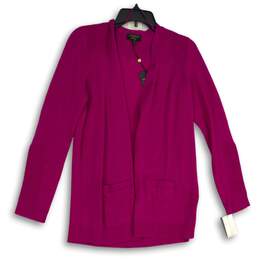 NWT Charter Club Womens Fuchsia Pink Cashmere Ribbed Cardigan Sweater Size M