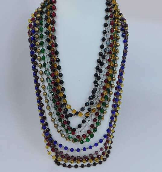 Vintage Erickson Beamon Gold Tone Colorful Glass Bead Multi Strand Necklace 1.10LBS image number 1