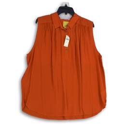 NWT Maeve Womens Orange Pleated Spread Collar Sleeveless Blouse Top Size XL