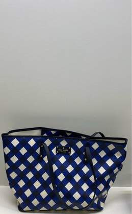 Kate Spade Blue/White Harmony Gingham Checkered Tote Bag