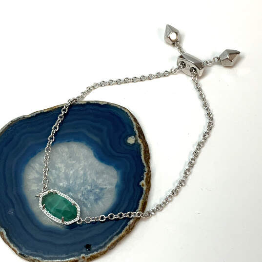 Designer Kendra Scott Silver-Tone Green Crystal Cut Stone Chain Bracelet image number 1