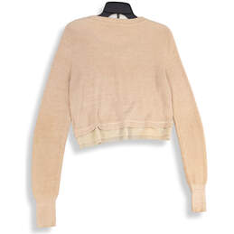 Womens Tan Knitted Long Sleeve Cropped Full-Zip Sweater Size Small alternative image