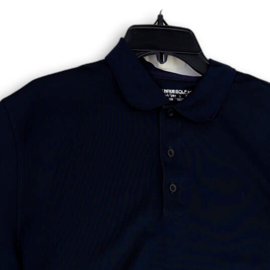 Mens Blue Spread Collar Short Sleeve Side Slit Golf Polo Shirt Size L image number 3