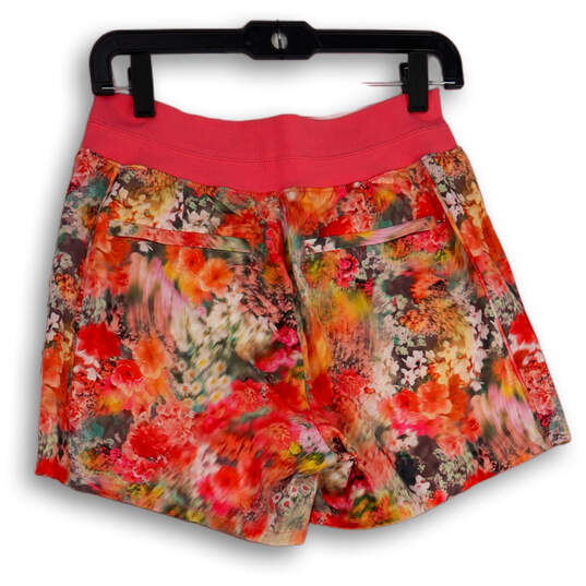 Womens Pink Orange Floral Elastic Waist Slash Pocket Athletic Shorts Size 4 image number 2