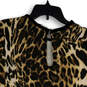Womens Brown Leopard Print Round Neck Short Sleeve Pullover Blouse Top Sz 2 image number 4
