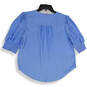 NWT Womens Blue V-Neck 3/4 Sleeve Smocked Pullover Blouse Top Size Small image number 2