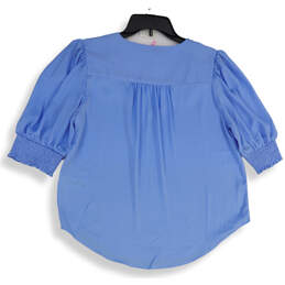 NWT Womens Blue V-Neck 3/4 Sleeve Smocked Pullover Blouse Top Size Small alternative image