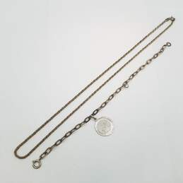 Vintage Sterling Silver Rope Chain 17 1/2 Necklace 7in Charm Bracelet Bundle 2pcs 12.2g
