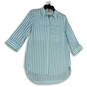 Womens Blue White Striped 3/4 Sleeve Hi-Low Hem Button-Up Shirt Size 0 image number 1