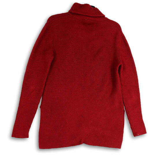 Womens Red Knitted Long Sleeve Turtleneck Side Slit Pullover Sweater Size S image number 2