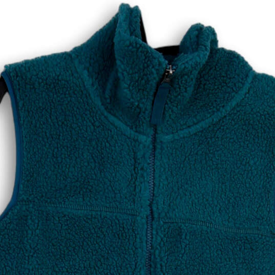 Womens Blue Sleeveless Front Pocket Mock Neck Full-Zip Vest Size Medium image number 3