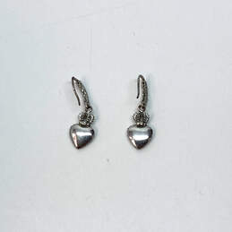 Designer Juicy Couture Silver-Tone Rhinestone Heart Dangle Drop Earrings