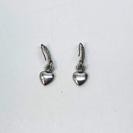 Designer Juicy Couture Silver-Tone Rhinestone Heart Dangle Drop Earrings image number 1