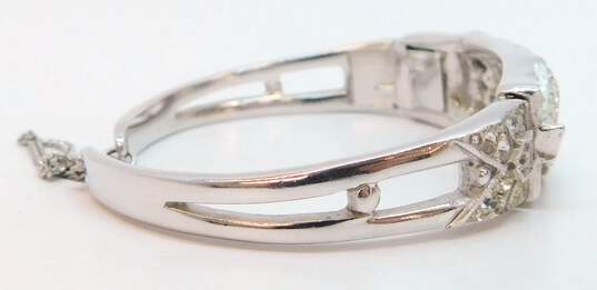 Vintage Ledo Silver Tone Icy Rhinestone Hinged Cuff Bracelet 30.0g image number 5