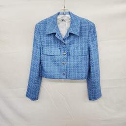 Zara Blue Knit Cropped Blazer Jacket WM Size S NWOT
