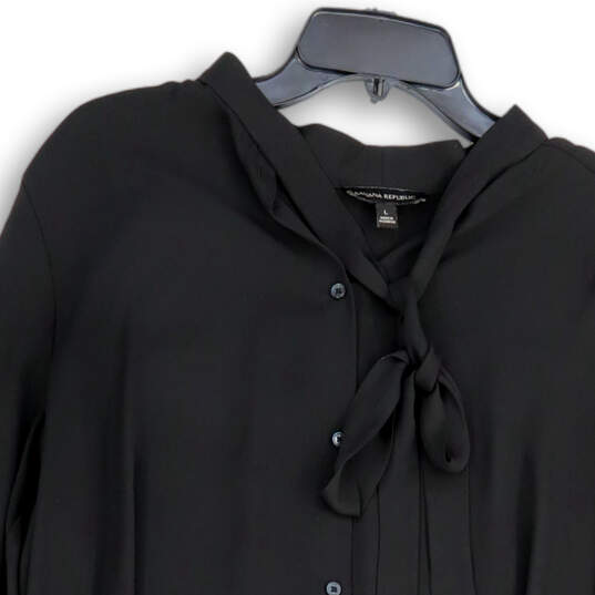 Womens Black Neck Tie Long Sleeve Button Front Blouse Top Size Large image number 3