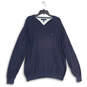 Mens Navy Blue Knit Ribbed V-Neck Long Sleeve Pullover Sweater Size XL image number 1