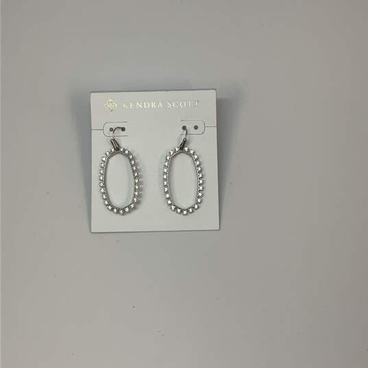 Designer Kendra Scott Silver-Tone CZ Fish Hook Dangle Earrings W/ Dust Bag image number 3