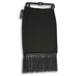 NWT A. Byer Womens Black Fringe Hem Pull-On Straight & Pencil Skirt Size M alternative image