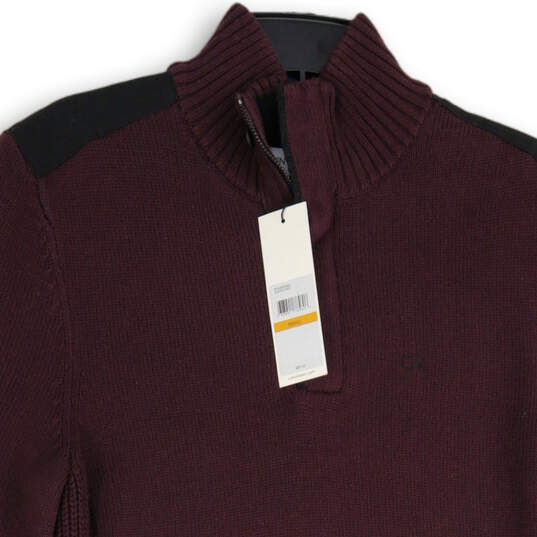 NWT Mens Purple Knitted Long Sleeve Mock Neck 1/4 Zip Pullover Sweater Sz S image number 3