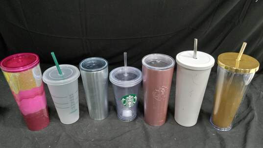 7pc Bundle of Assorted Starbucks Tumblers W/Lids image number 2