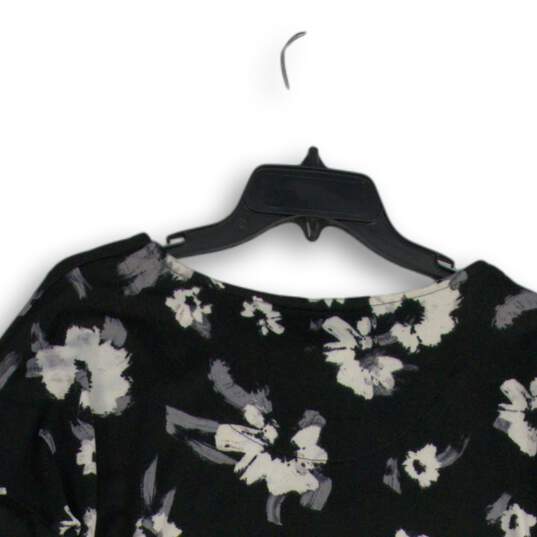 NWT Womens Black White Floral Long Sleeve Crew Neck Pullover Blouse Top Sz M image number 4