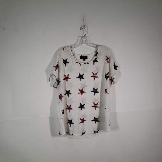 Girls Star Print Round Neck Short Sleeve Pullover T-Shirt Size 14/16 image number 1