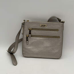 Womens Silver Leather Outer Pockets Adjustable Strap Zip Crossbody Bag